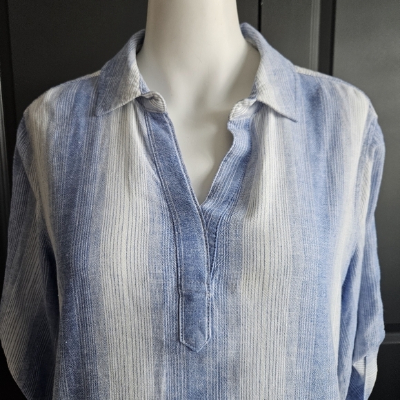 Bella Dahl Size Small Linen Blend A-Line Serene Sea Stripe Shirtdress Blue White - Picture 5 of 9